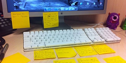 It’s there on his desk in the extra bedroom he’s since converted into a writing studio where a lot of his Post-it® Note ideas are left to percolate