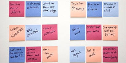 Hand each guest three Post-it® Super Sticky Notes, and instruct them to write one thing about the bride on each note